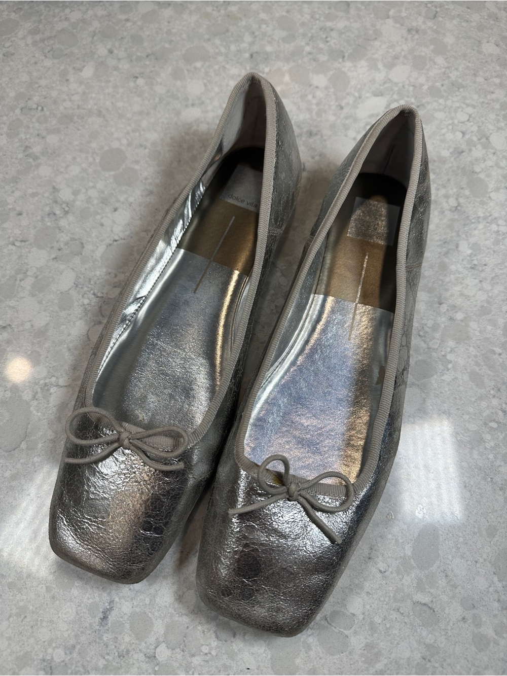Dolce Vita Metallic Silver Square-Toe Ballet Flats
